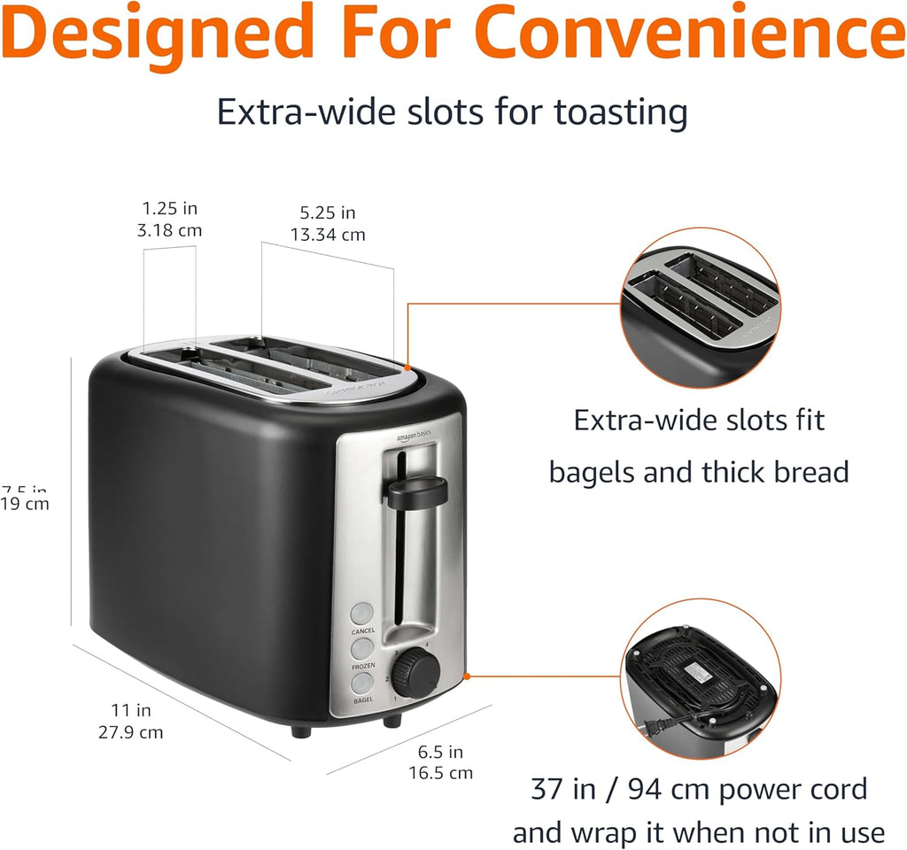 Basics 2 Slice Toaster, With 6 Browning Settings