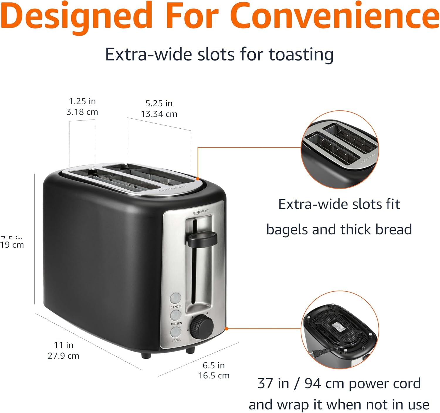 Basics 2 Slice Toaster, With 6 Browning Settings