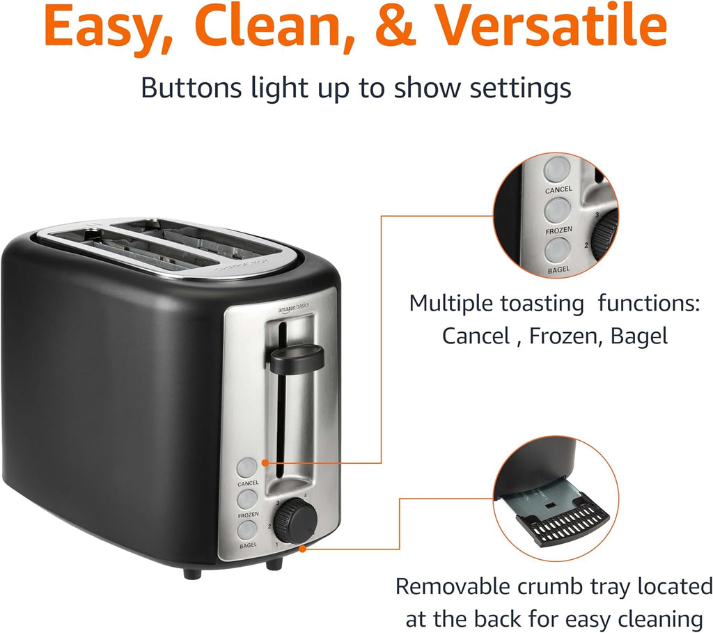 Basics 2 Slice Toaster, With 6 Browning Settings