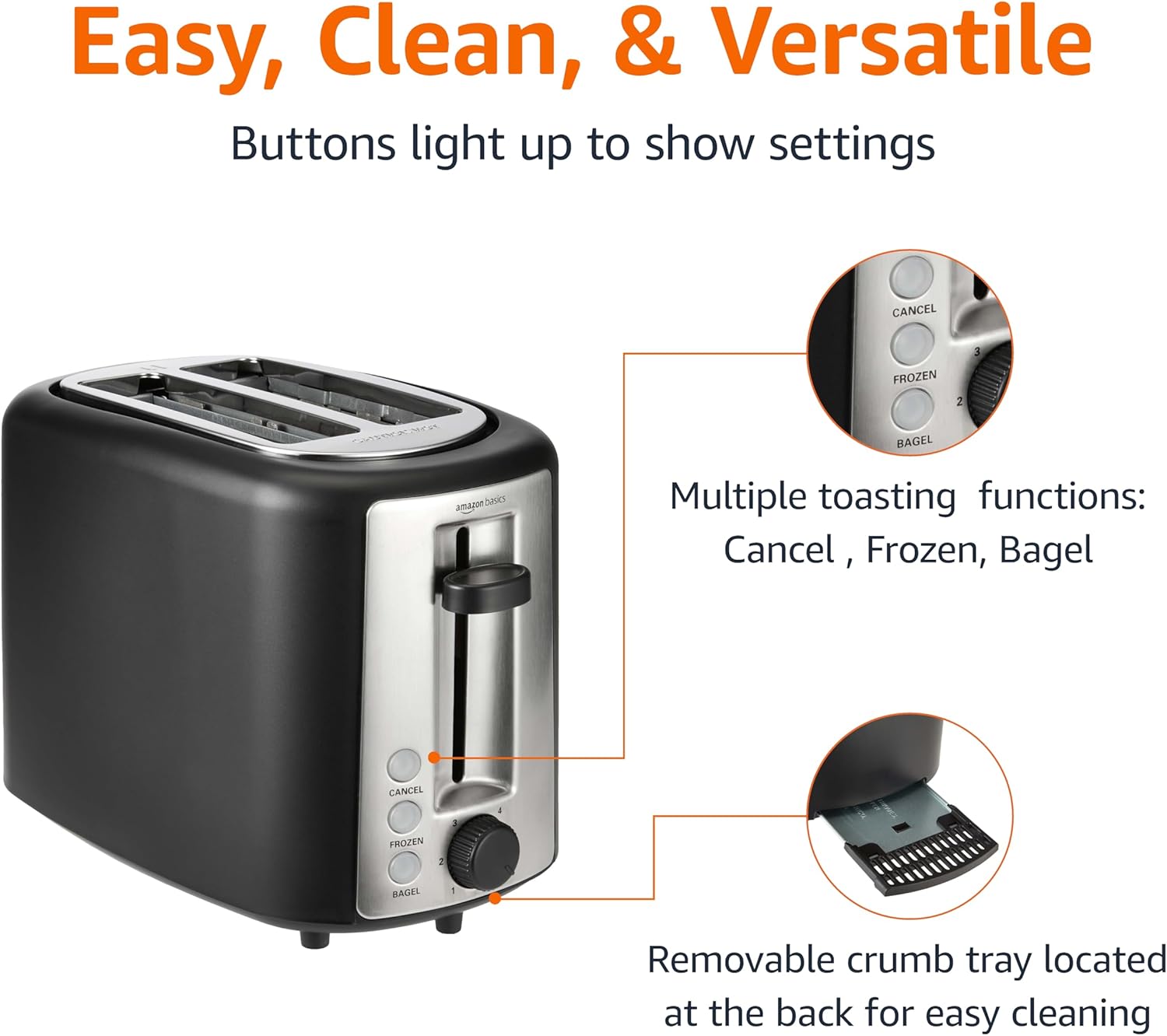 Basics 2 Slice Toaster, With 6 Browning Settings